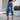 Women's Street Fashion Blue Stretch Denim Multi-Button Cuffed Slim-Fit Jeans Pants