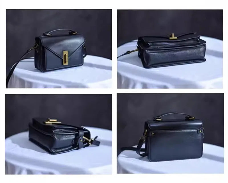 Luxury Genuine Leather Women's Black Crossbody Handbag