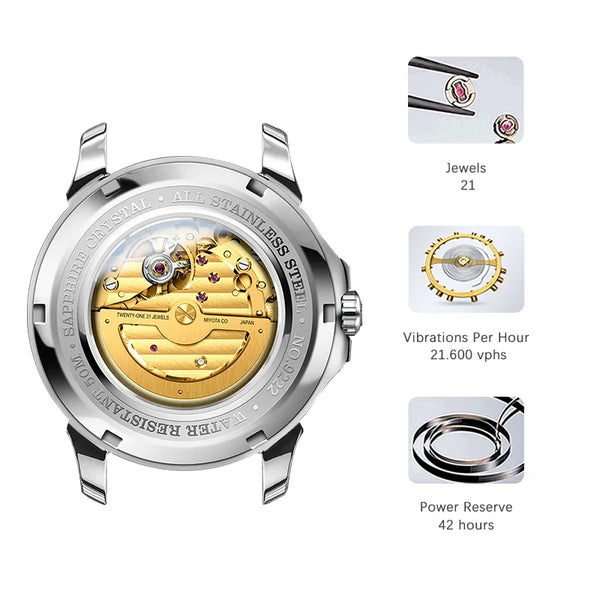 Men's Automatic Miyota 82S7 Hollow Flywheel Luminous Mechanical Watch