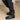 British Winter Fashion Cowhide Zipper Square Toe Mid Heel Boots