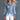 Women's American Retro Denim Chiffon Transparent Lantern Sleeve Cinched Slim Fit Shirt