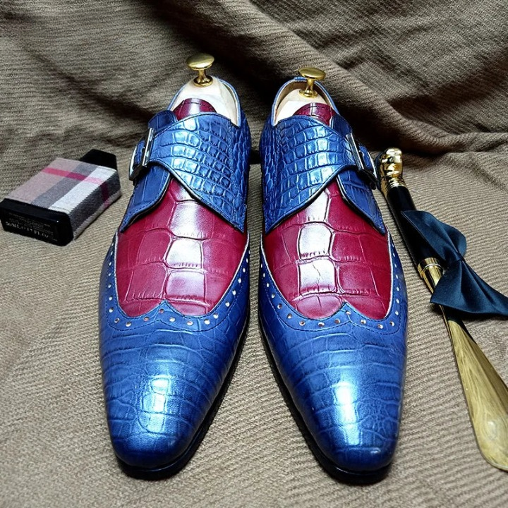 View of Men's Luxury Genuine Leather Crocodile Pattern Formal Wedding Dress Sh ...