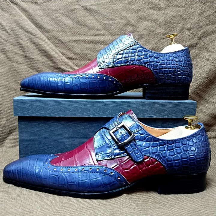 Image showcasing Men's Luxury Genuine Leather Crocodile Pattern Formal Wedding Dress Sh ...