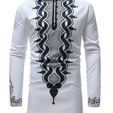 African Tribal Longline Slim Long Sleeve Mandarin Collar Dress Shirt Men Clothing  -  GeraldBlack.com