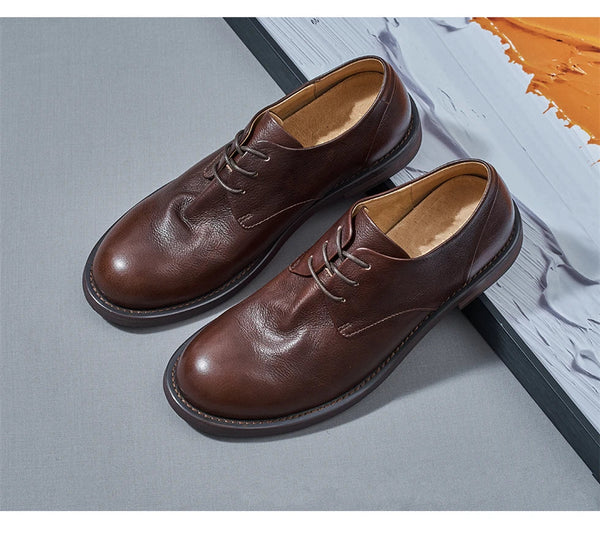 American Ruffian Style Men's Retro Low Top Breathable Leather Businessman Casual Lace-up Shoes  -  GeraldBlack.com