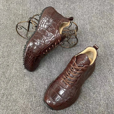 Authentic Crocodile Skin Clear Black Brown Soft Outsole Men Casual Genuine Alligator Leather Lace-up Outdoor Shoes  -  GeraldBlack.com