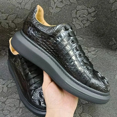 Authentic Crocodile Skin Thick Outsole Male Casual Alligator Leather Lace-up Walking Shoes  -  GeraldBlack.com