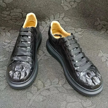 Authentic Crocodile Skin Thick Outsole Male Casual Alligator Leather Lace-up Walking Shoes  -  GeraldBlack.com