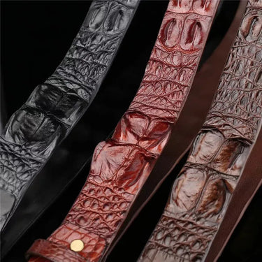 Authentic Exotic Crocodile  Alligator Leather Gold Color Dragon Pin Buckle Waist Strap for Male  -  GeraldBlack.com