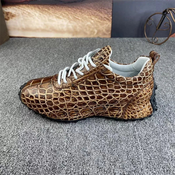 Authentic Exotic Genuine Alligator Crocodile Skin Leather Hand Painted Men Chic Lace-up Sneakers  -  GeraldBlack.com