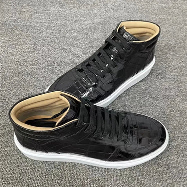 Authentic Exotic Genuine Alligator Leather Crocodile Skin Men Casual Winter Ankle High-top Lace-up Board Shoes  -  GeraldBlack.com