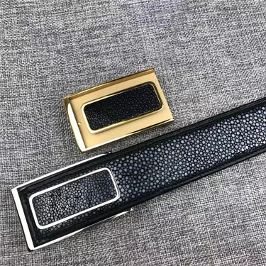 Authentic Exotic Stingray Smooth Skin Leather Stainless Steel Pin Buckle Waist Belts Male Fancy Straps  -  GeraldBlack.com