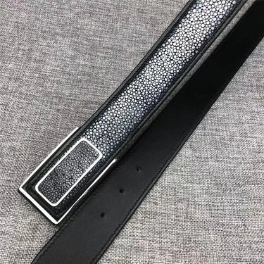 Authentic Exotic Stingray Smooth Skin Leather Stainless Steel Pin Buckle Waist Belts Male Fancy Straps  -  GeraldBlack.com