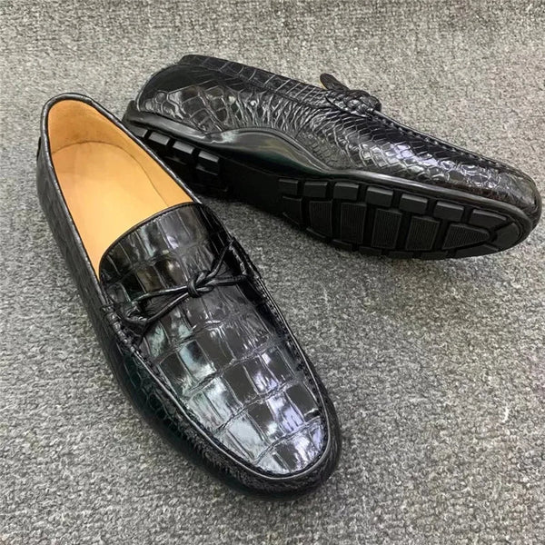 Authentic Genuine Exotic Alligator Crocodile Skin Leather Business Casual Men Moccasins Shoes Slip-on Flats  -  GeraldBlack.com
