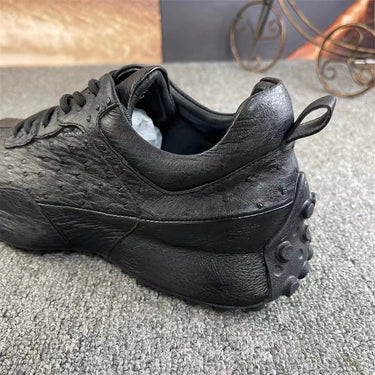 Authentic Genuine Exotic Ostrich Skin Leather Clear Black Color Lace-up Male Casual Outdoor Flats Shoes  -  GeraldBlack.com