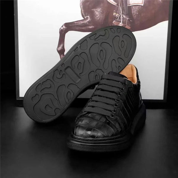 Authentic Male Casual Board Crocodile Skin Soft Thick Sole Genuine Alligator Leather Lace-up Walking Shoes  -  GeraldBlack.com