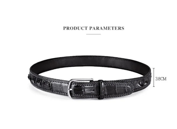 Authentic Men Stainless Steel Needle Pin Buckle Genuine Crocodile Alligator Leather Woven Waist Strap Belts  -  GeraldBlack.com