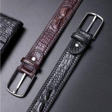 Authentic Men Stainless Steel Needle Pin Buckle Genuine Crocodile Alligator Leather Woven Waist Strap Belts  -  GeraldBlack.com