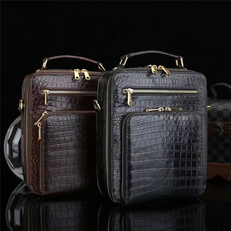 Authentic Real Crocodile Skin Men's Small Oblique Genuine Exotic Alligator Leather Handbag Cross Shoulder Messenger Bag  -  GeraldBlack.com
