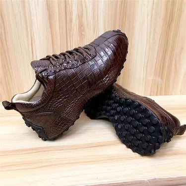 Authentic Real True Crocodile Skin Men Casual Brown Lace-up Walking Flats Driving Shoes  -  GeraldBlack.com