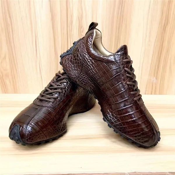 Authentic Real True Crocodile Skin Men Casual Brown Lace-up Walking Flats Driving Shoes  -  GeraldBlack.com