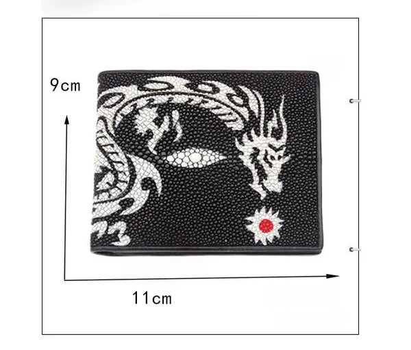 Authentic Stingray Skin Tiger Designer Male Short Card Genuine Leather Dragon Trifold Wallet Small Card Holders  -  GeraldBlack.com