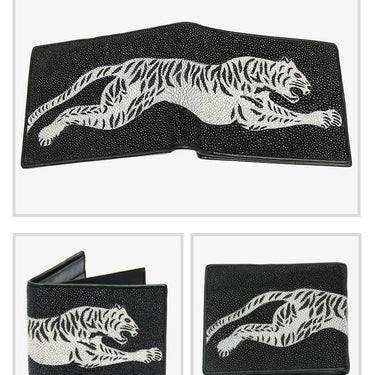 Authentic Stingray Skin Tiger Designer Male Short Card Genuine Leather Dragon Trifold Wallet Small Card Holders  -  GeraldBlack.com