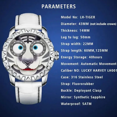 Automatic mechanical movement men Limited Edition Synthetic sapphire White tiger dial waterproof watch  -  GeraldBlack.com