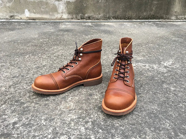 Autumn Handmade Welted Vintage Men Cow Leather Ankle Military Motorcycle Boots  -  GeraldBlack.com