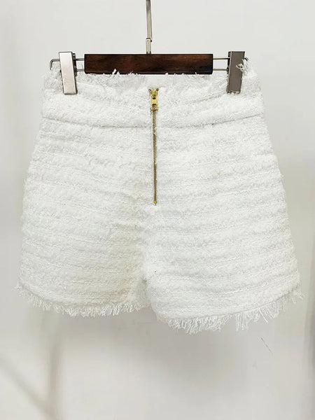 Autumn Tassel Tweed Slim Fitting Jacket Shorts Two-piece Blazer Set  -  GeraldBlack.com