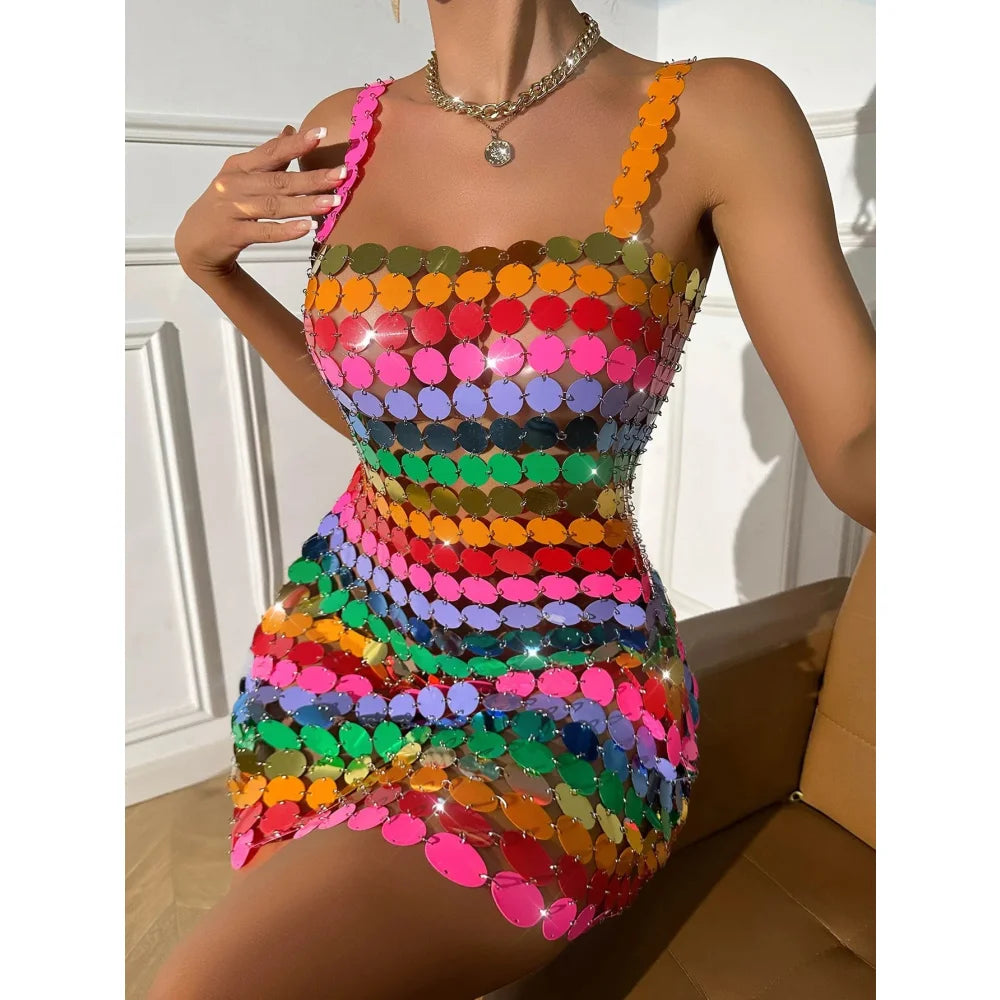 Autumn Women's Sexy Nightclub Handmade Beads Colorful Fashion Dress  -  GeraldBlack.com