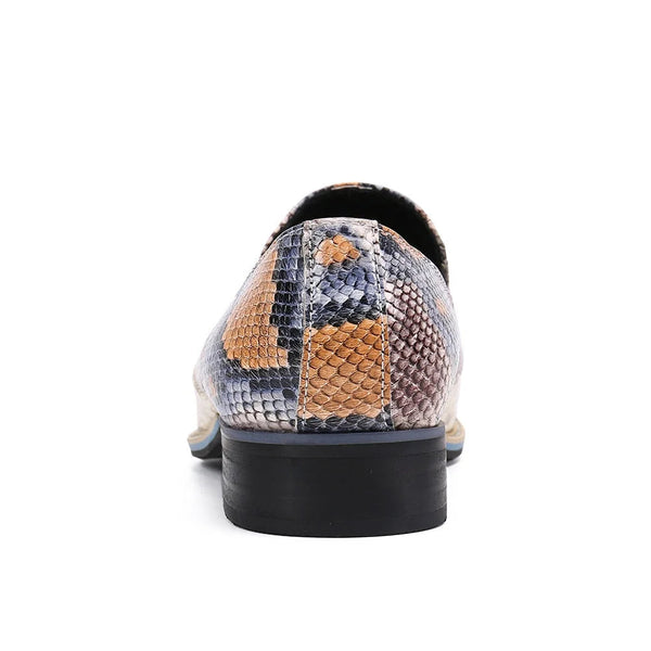 Batzuzhi Italian Type Handmade Men's Snake Pattern Leather Pointed Metal Toe Formal Loafers Shoes  -  GeraldBlack.com