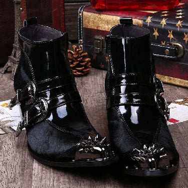 Big size Western Man's Black Italian Style Iron Pointed Toe Handsome Short Ankle Boots  -  GeraldBlack.com