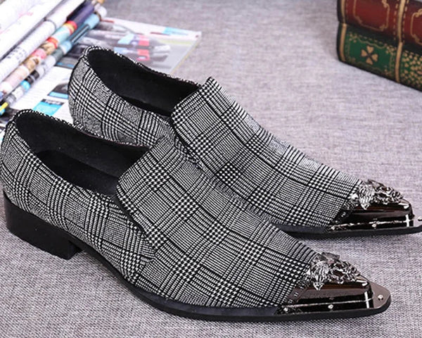 Big Sizes Elegant Business Men's Leather Pointed Iron Toe Handsome Gray Heels Increased Dress Shoes  -  GeraldBlack.com