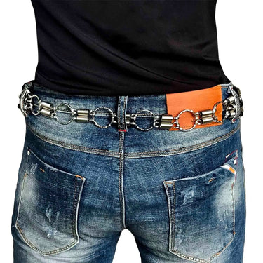 Biker Rock Men's Synthetic Leather Belt Pants Waistband with Spring Chain  -  GeraldBlack.com