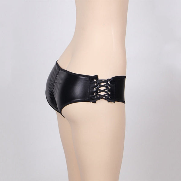Black Briefs Lingerie Leather Crotchless Women Panties Sexy Adjustable Plus Size Underwear Low Waist Underpants  -  GeraldBlack.com
