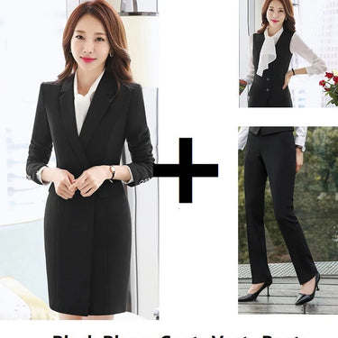 Black Color Autumn Winter Formal Office Work Wear Ladies Blazers Vest Pant 3pcs Set  -  GeraldBlack.com