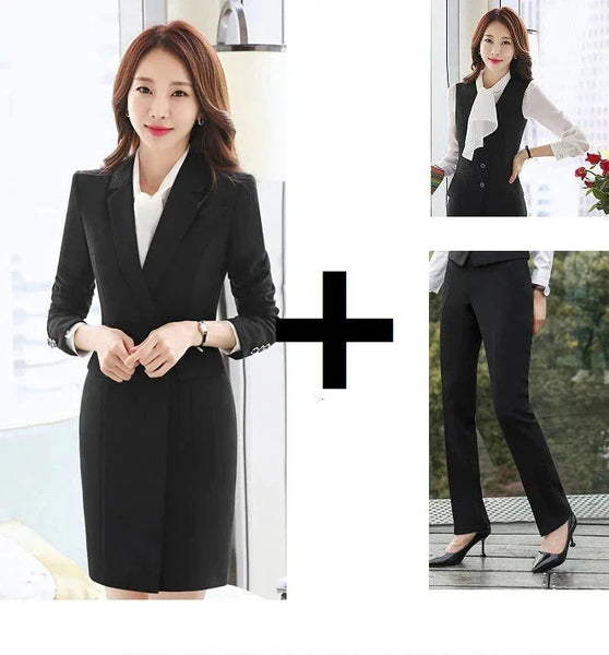 Women's Black Winter Formal Office Blazer Vest Pant 3pcs Work Wear Set
