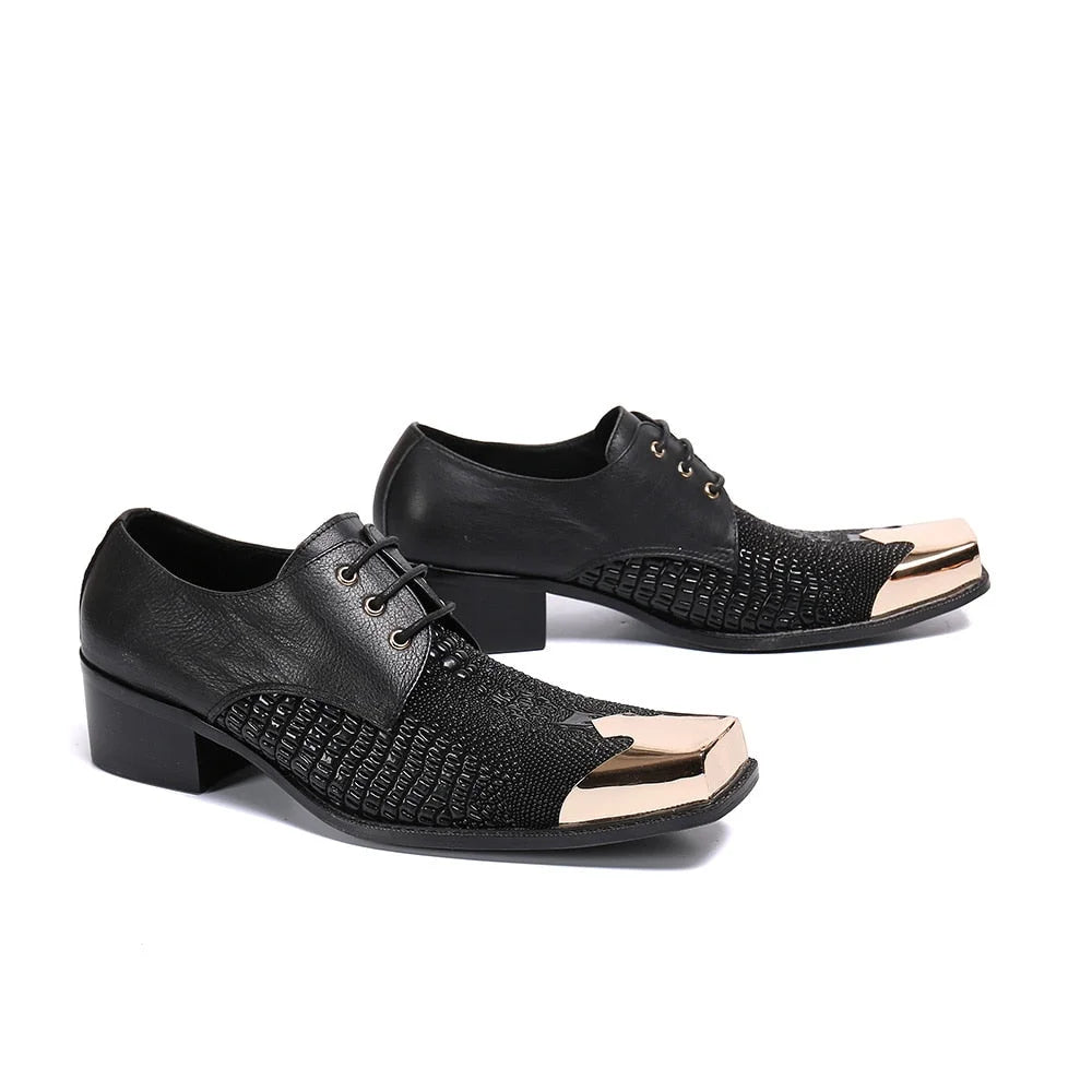 Black Genuine Leather Fashion Square Toe Business Dress Shoes Big Sizes US5-US12  -  GeraldBlack.com