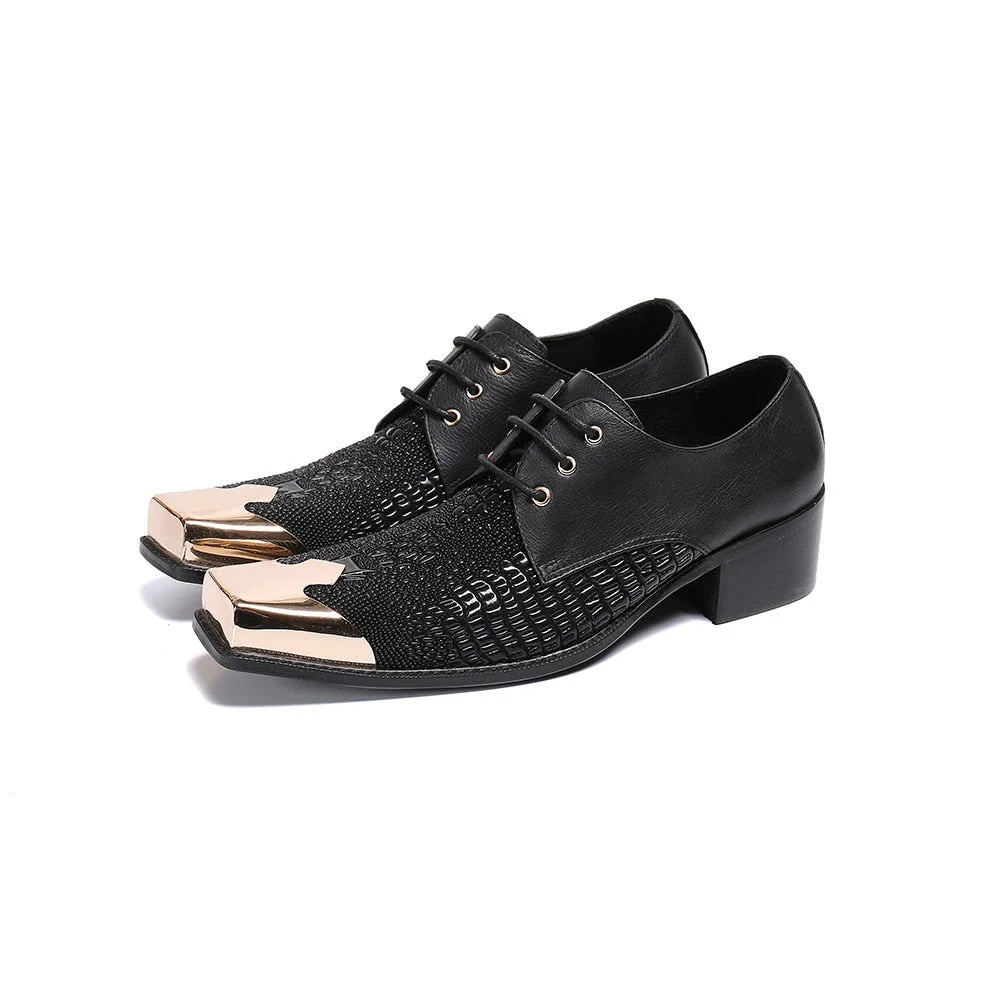 Black Genuine Leather Fashion Square Toe Business Dress Shoes Big Sizes US5-US12  -  GeraldBlack.com