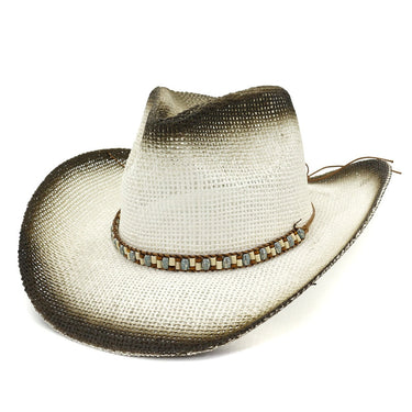 Black Spray Painted Western Cowboy Straw Hat Summer Men Women Outdoor Travel Beach Cap  -  GeraldBlack.com