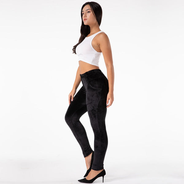 Black Velvet Yoga Scrunched Booty Leggings for Women Skinny Fitness Yoga Leggings  -  GeraldBlack.com