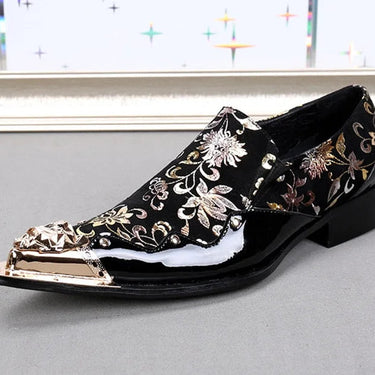 Black With Golden Flowers Leather Banquet and Party Handmade Oxfords Plus Size Male Dress Shoe  -  GeraldBlack.com