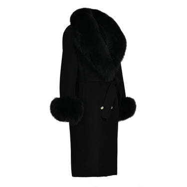 Black Women's Double Faced Winter Slim Long Wool Cashmere Real Fox Fur Collar Cuffs Coat Outerwear  -  GeraldBlack.com