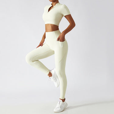 Breathd Zipper Short Sleeve Women Workout High Strength Tight Running Sports Fitness Yoga Set Gym  -  GeraldBlack.com