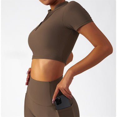 Breathd Zipper Short Sleeve Women Workout High Strength Tight Running Sports Fitness Yoga Set Gym  -  GeraldBlack.com