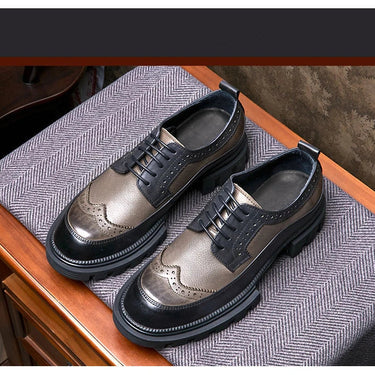 British Retro Mix-colors High-society Men's Leather Brogue Shoes Businessman Big Round Head Thick Bottom Oxfords Luxury  -  GeraldBlack.com