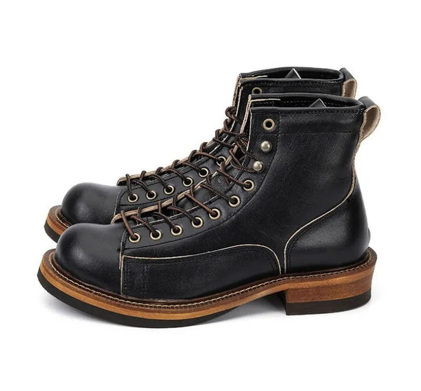 British Style Mens Lace Up Genuine Leather Round Toe Vintage Short Work Cargo Ankle Motorcycle Boots  -  GeraldBlack.com