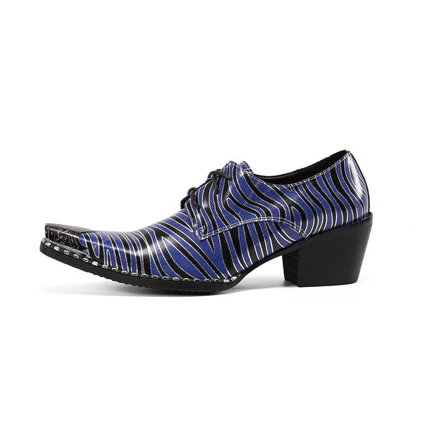 British Type Men's Luxury Handmade Leather Pointed Metal Toe 6.5cm High Increased Dress Shoes  -  GeraldBlack.com