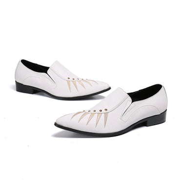 British Type Men's Pointed Toe White Leather Party Wedding Business Dress Shoes  -  GeraldBlack.com